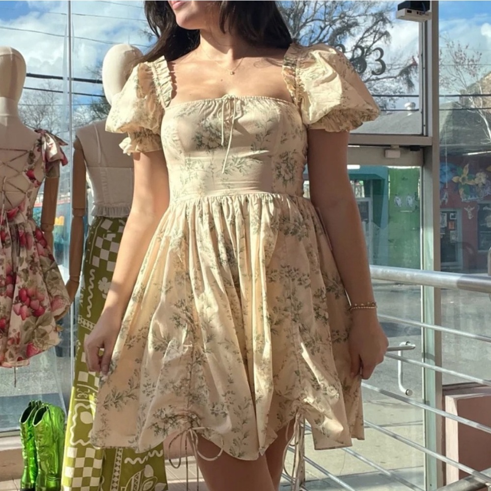 Selkie Gold Puff Sleeve Mini Dress